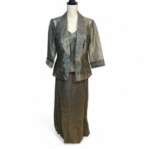 Alex Evenings Metallic Olive Green 2 Piece Formal Jacket Dress Size 12